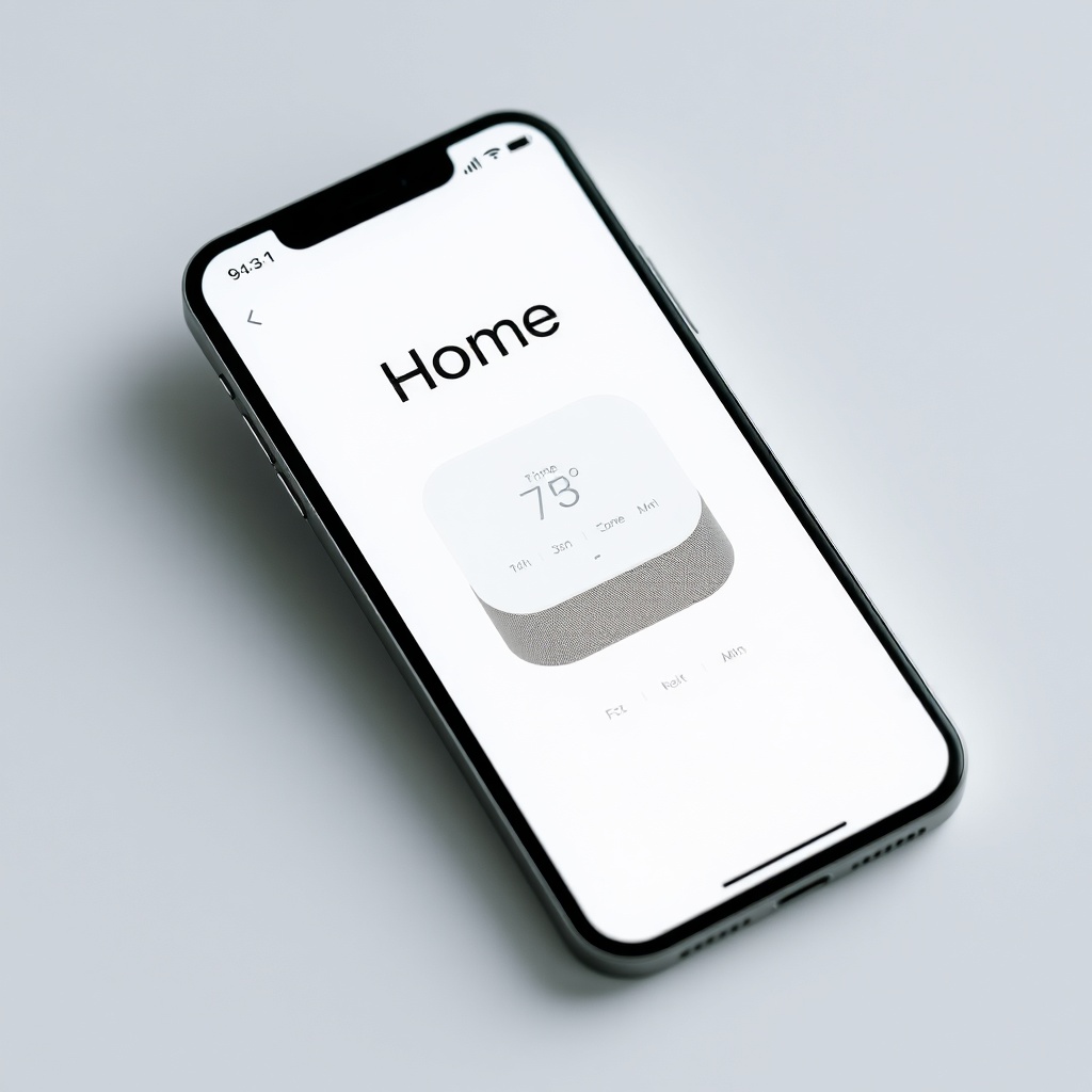 A clean photorealistic photo of an iPhone screen displaying the Apple Home app with a Home