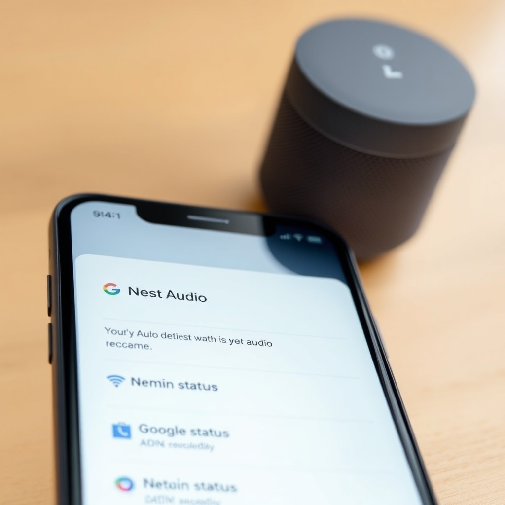 A clean photorealistic photo of a smartphone screen showing the Google Home app with the N