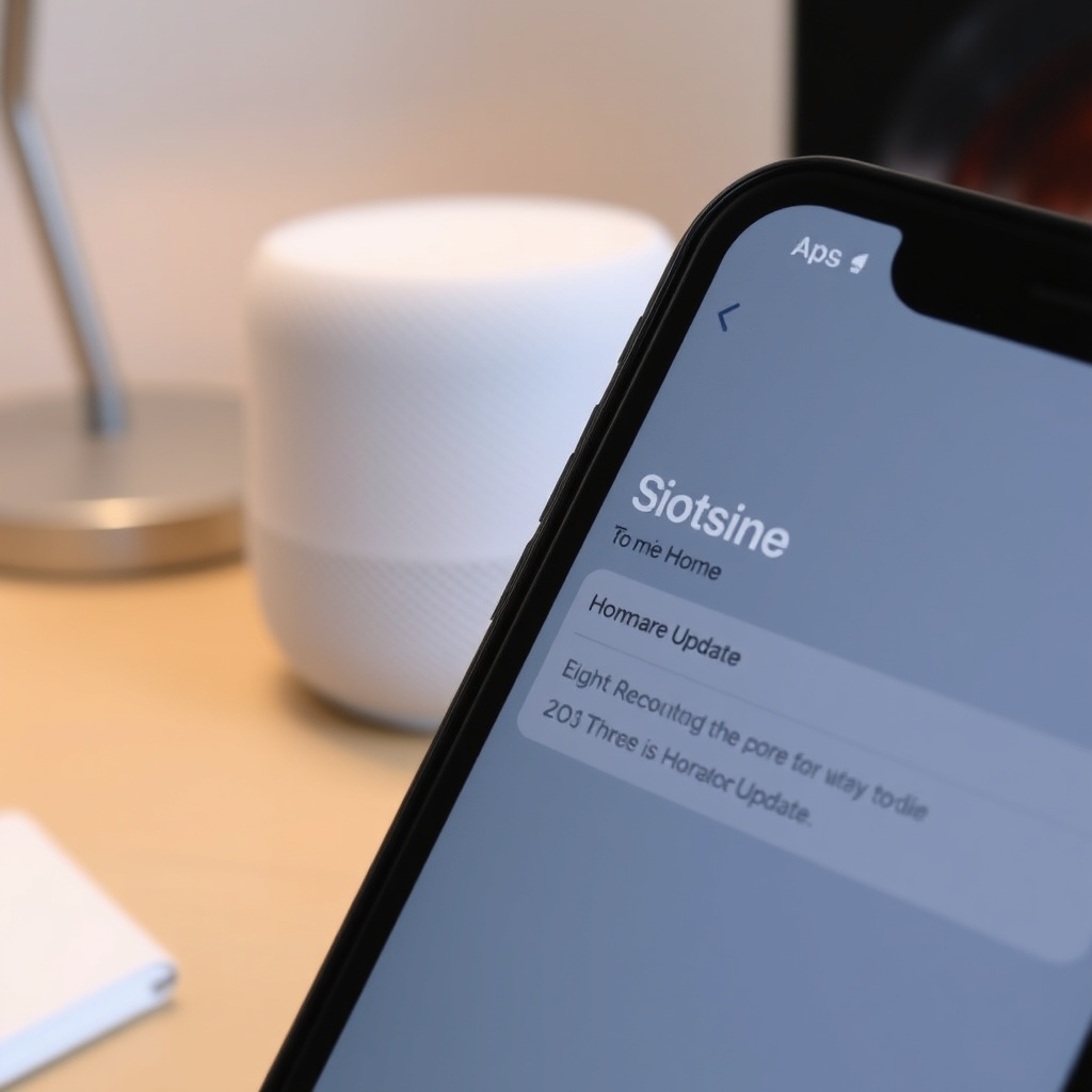 A photorealistic close-up of an iPhone screen showing the Home app’s Software Update secti